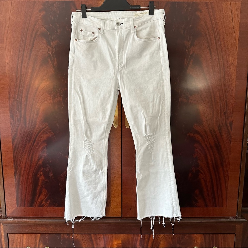 rag & bone Nina High Rise Ankle Flare Jeans White Raw Hem Distressed 30 - Picture 9 of 15